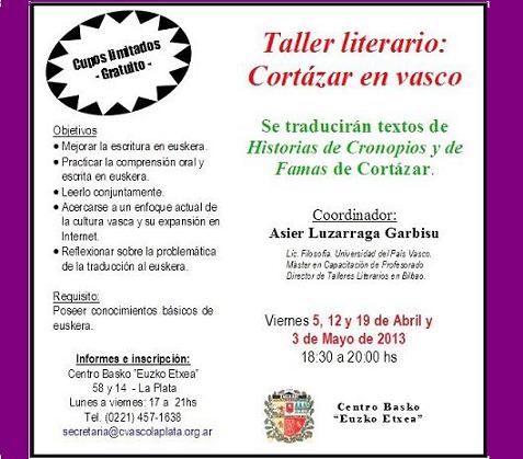 Invitación para participar del Taller literario ‘Cortázar en Vasco’ 